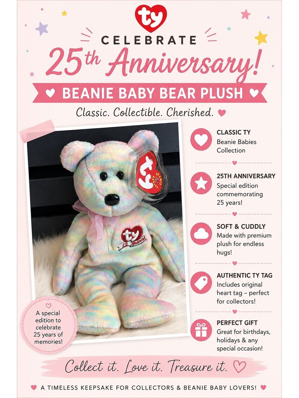 Ty Celebrate 25th Anniversary Beanie Baby Bear Plush